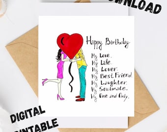 Zu meinem Mann-Karte Geschenk .Husband Geburtstags-Karte. Niedliche Grußkarte für den Mann. Glückwunschkarte für meinen Mann zum Geburtstag. Digitaldruck.