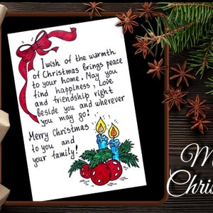 Impresión de la tarjeta de deseos de Feliz Navidad. Tarjeta de mensaje de Navidad para amigos. Tarjeta de cotización de Navidad imprimible. Tarjeta de deseos navideños imprimible.