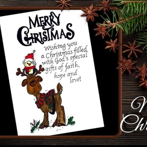 Stampa cartolina di buon Natale. Augurando cartolina di Natale stampabile. Cartolina di Natale con cervo di Natale. Download digitale.