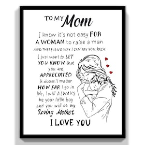 Aan mijn moeder van Son Card Print. Son to Mom gift Card. Moeders verjaardagskaart afdrukken. I Love You Mom Card. Moeder Gedicht Kaart. Digitale Download.