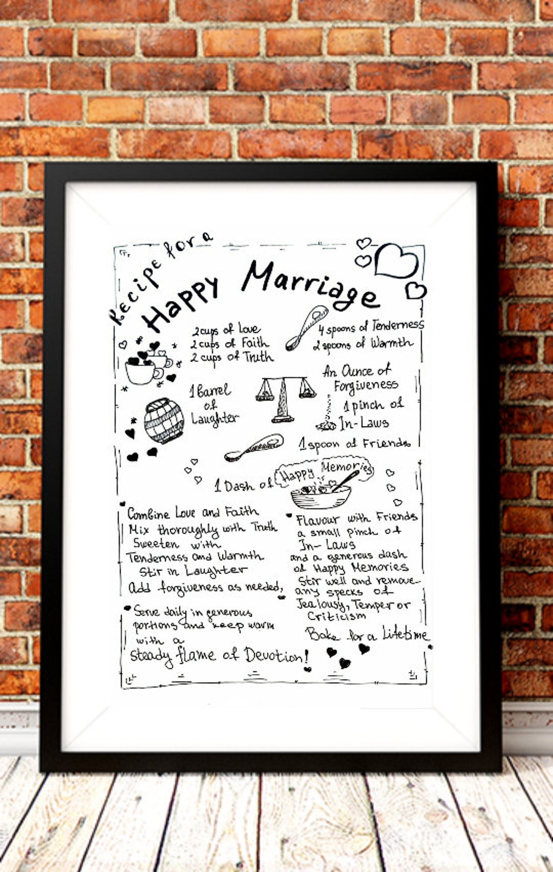 Recipe for a Happy Marriage. Happy Marriage Print. Wedding - Etsy