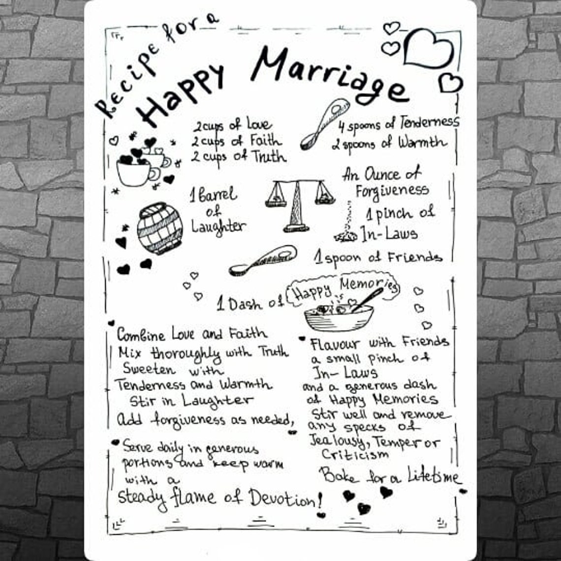 Recipe for a Happy Marriage. Happy Marriage Print. Wedding - Etsy