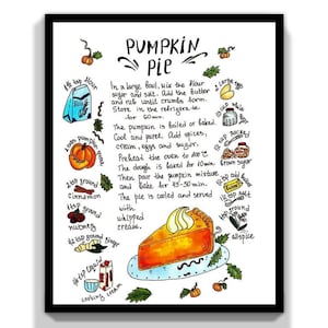 Pumpkin Pie Recipe Print. Printable Art Pumpkin Pie. Watercolor Recipe Illustration Pumpkin Pie. Holiday Recipe Print. Wall Art Fall Decor.