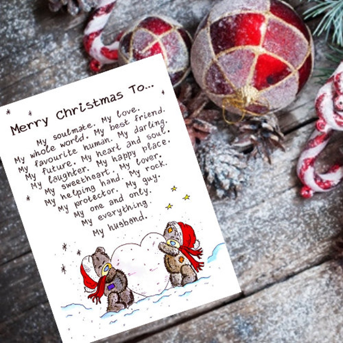 Merry Christmas to My Husband Printable Gift Card. Message Christmas
