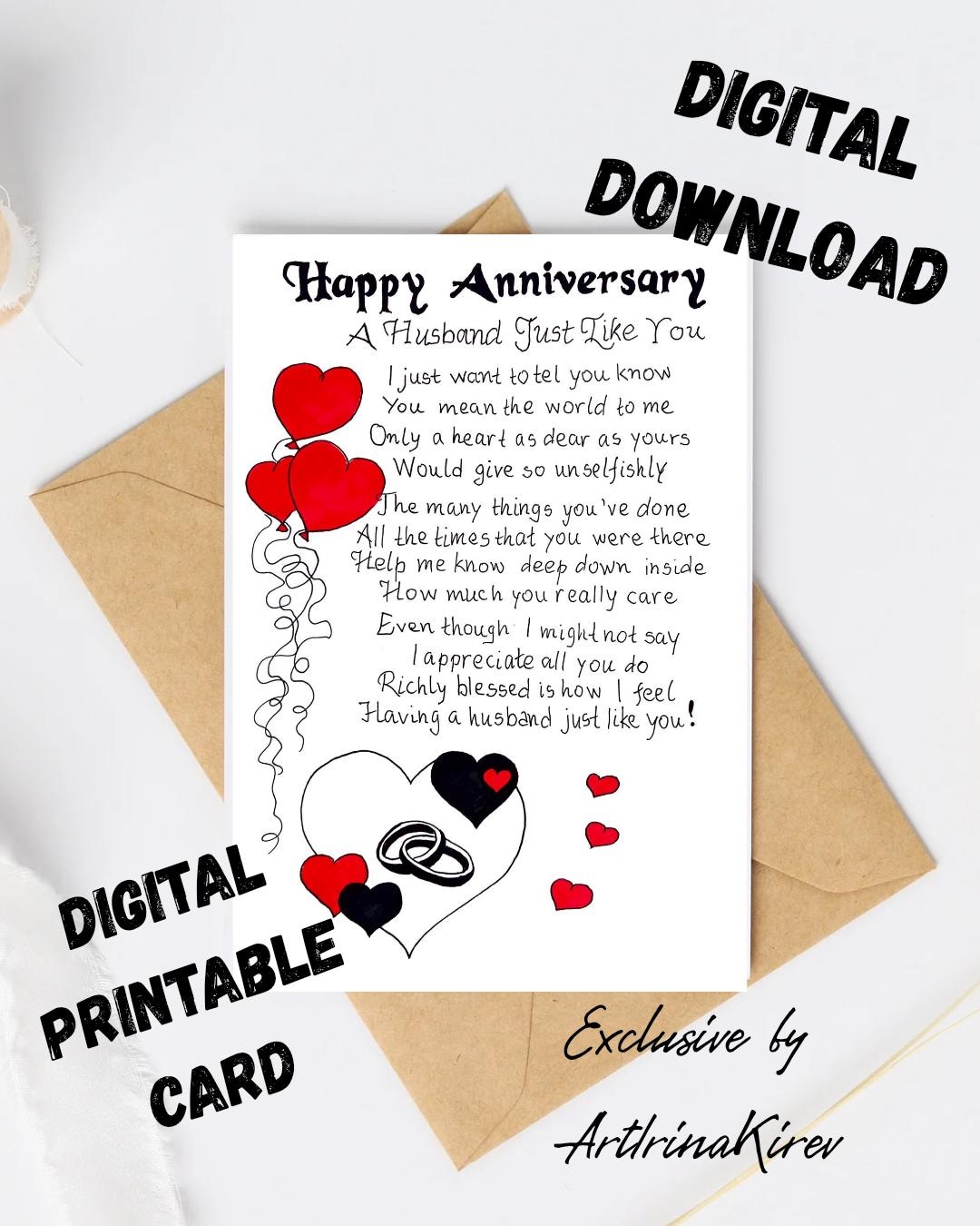 Printable Anniversary Husband Gift Card. to My Husband Anniversary Card ...