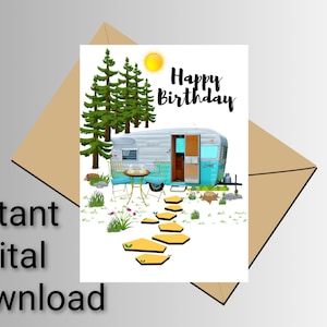 Druckbare Geburtstagskarte Wohnwagen. Camping Life Geburtstag Grußkarte. Digitaler Download. Geburtstag Camper Karte Printale.