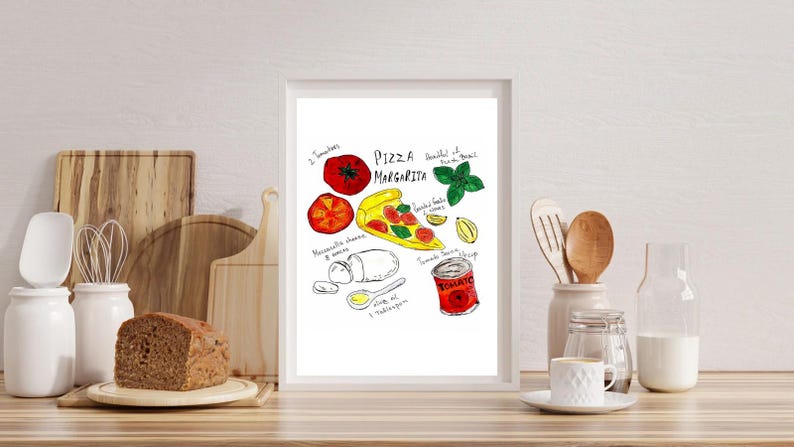 Pizza Art Recipe Print. 2 Digital Poster.Kitchen Wall Art Decor. Italian Restaurant Wall Art Decor. Pizza Art Poster.Digital Download. image 6