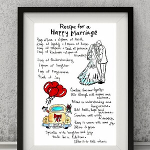 Recipe for Happy Marriage. Wedding Decoration Gift. Bride and Groom Gift. Recipe for Happiness. Printable Wedding Decoration Gift.