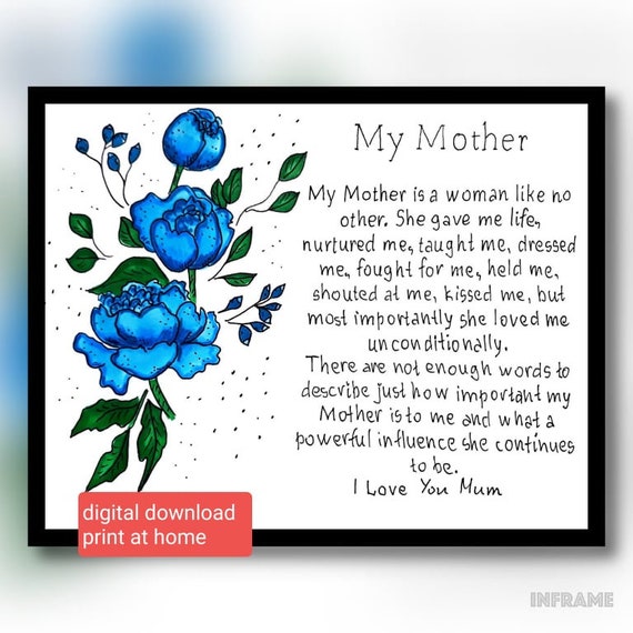 To My Mom Card. Mother Birthday Card Gift. I Love You Mom Card. Thank You  Mom Card. Digital Download. (Download Now) 