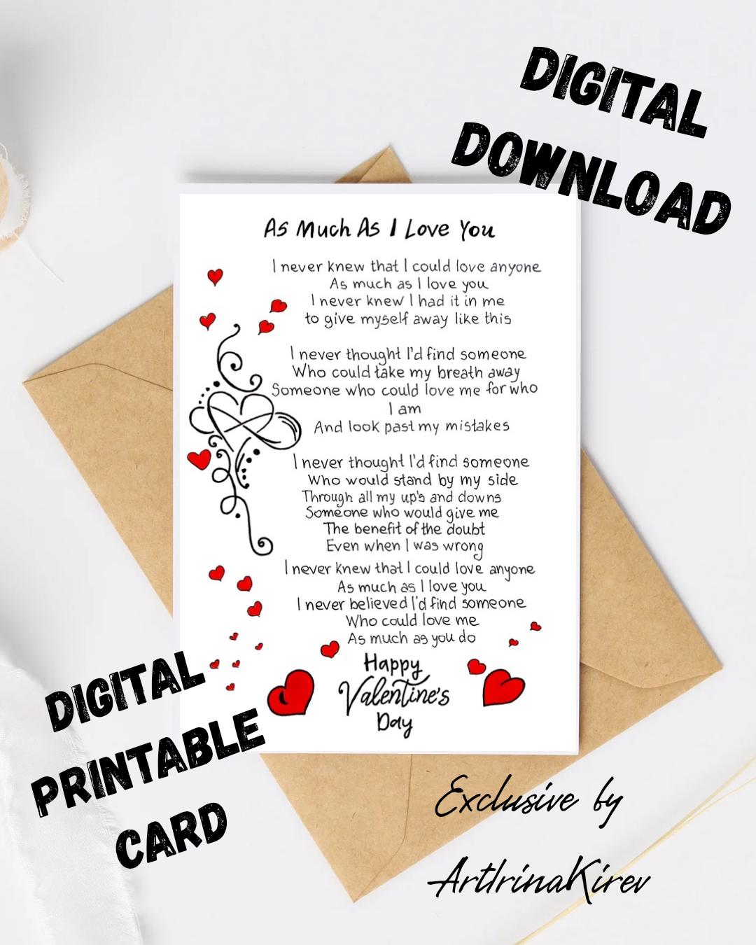 Valentines Day Husband Printable Card With Romantic Message. Love Card ...