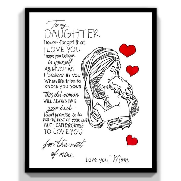 To My Daughter Card Print. Special Poem Print For Daughter. Gift For Daughter. Love From Mom. Printable Card For Daughter. Birthday Daughter