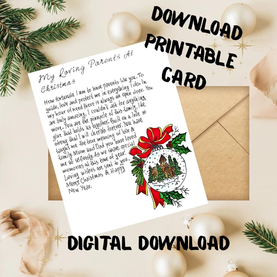 christmas card for parents print. merry christmas card for mom and
