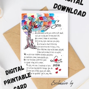To My Son Love From Mom Card. To My Son Gift Digital Print. Special Poem For Son. Digital Download.Printable Card For Son.