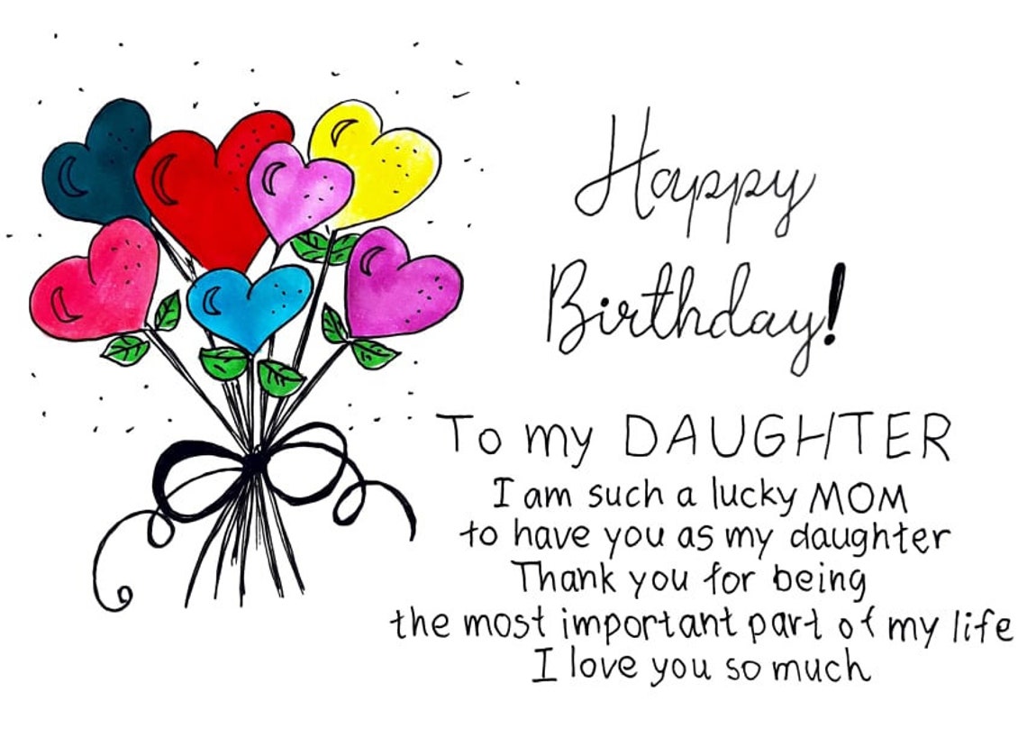 Happy Birthday Daughter Card Printable. Daughter Birthday Etsy