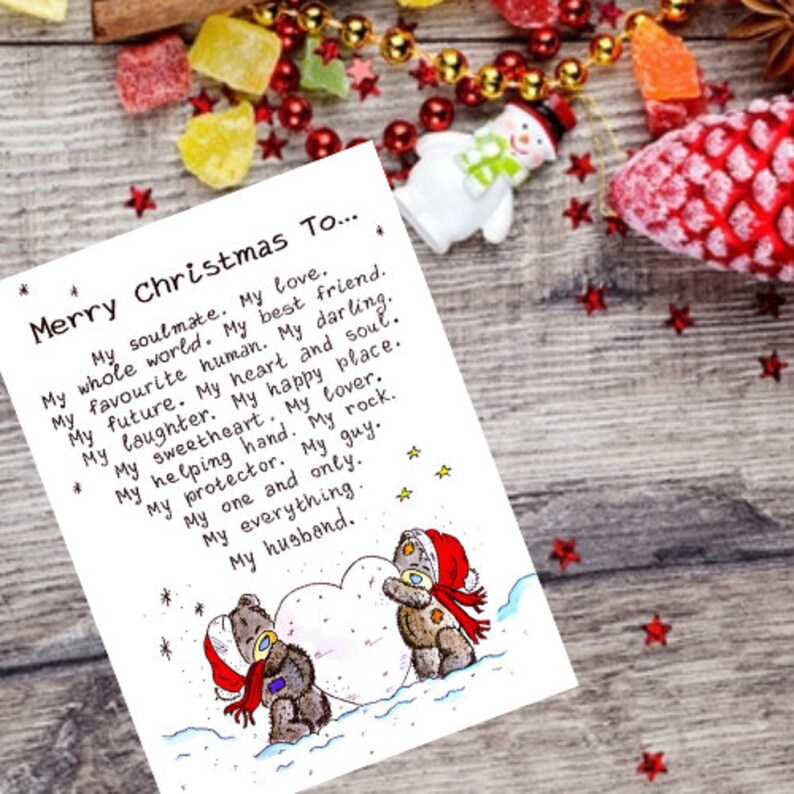 Merry Christmas to My Husband Printable Gift Card. Message Christmas Card for Husband