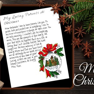 Tarjeta de Navidad para padres Imprimir. Feliz tarjeta de Navidad para mamá y papá imprimible. Mis amorosos padres en la tarjeta de Navidad. Mensaje de Navidad .