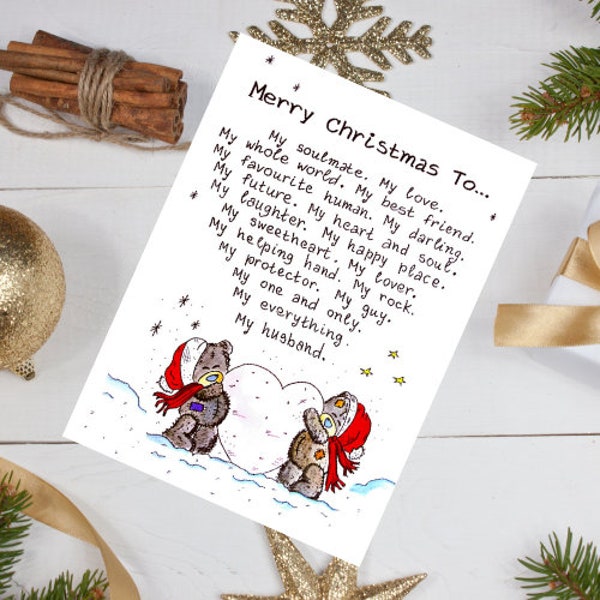 Merry Christmas To My Husband Printable Gift Card. Message Christmas Card For Husband . Christmas Love Card To Husband. Digital Download.
