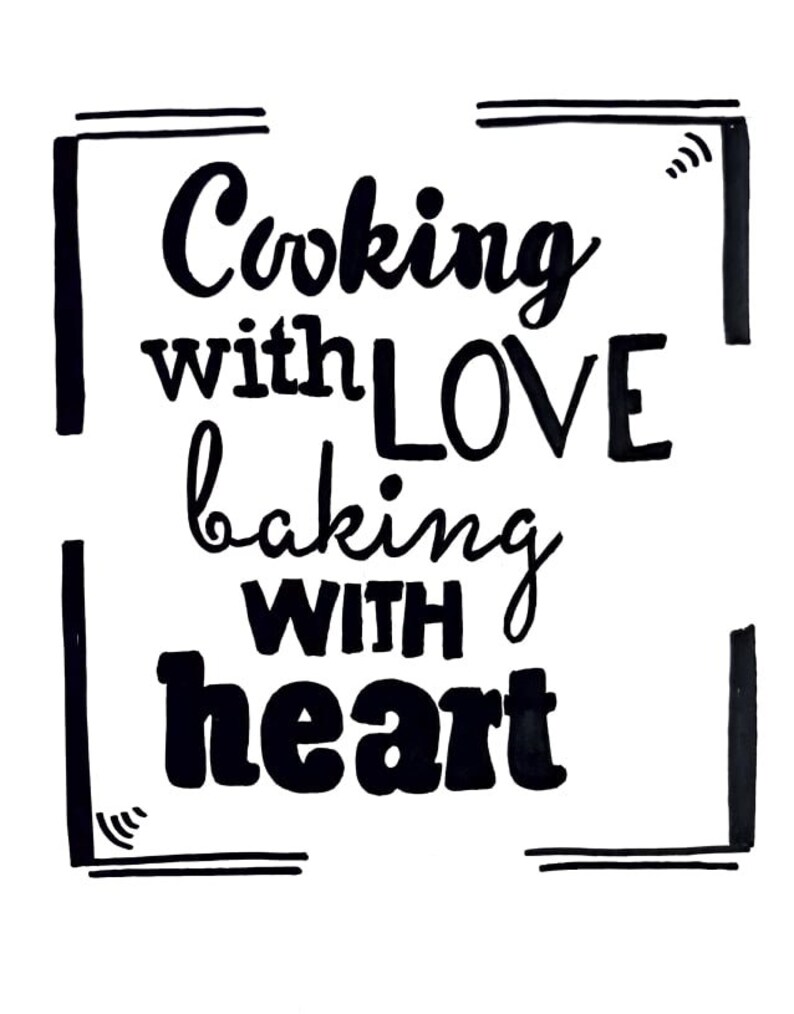 Happy Kitchen Black and White Wall Art Print Decor. Set of 5 Kitchen