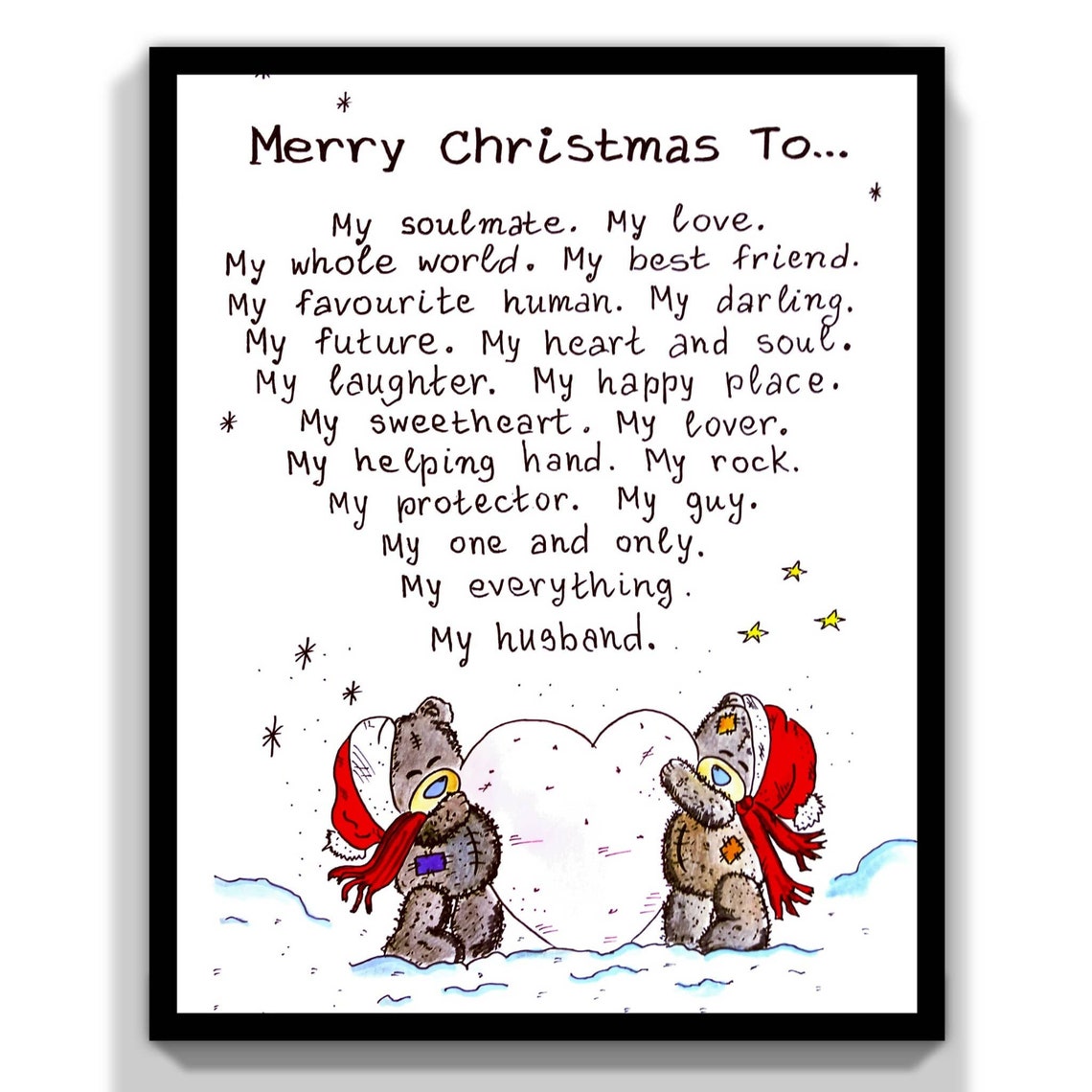 Merry Christmas to My Husband Printable Gift Card. Message Etsy