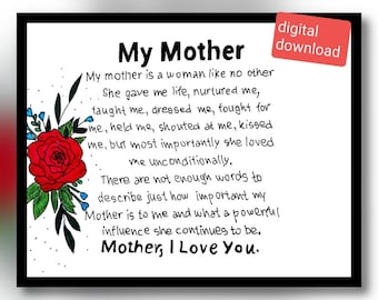 Thank You Mom Poem - Etsy