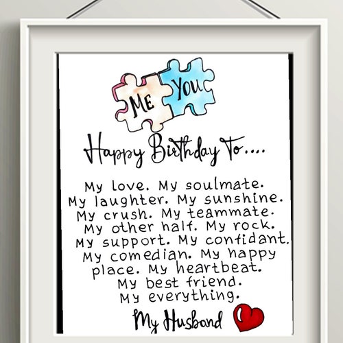 Happy Birthday Husband Card Print. Husband Birthday Card - Etsy Australia