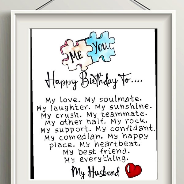 Happy Birthday Husband Card Print. Husband Birthday Card Printable. Greeting Card for My Husband. Happy Birthday to My Husband Card.