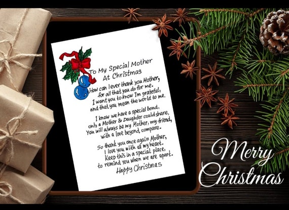 To My Special Mother at Christmas Card Print. Christmas Message