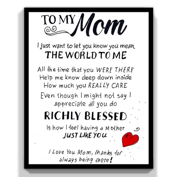 To My Mom Card. Mother Birthday Card Gift. I Love You Mom Card. Thank You  Mom Card. Digital Download. (Download Now) 