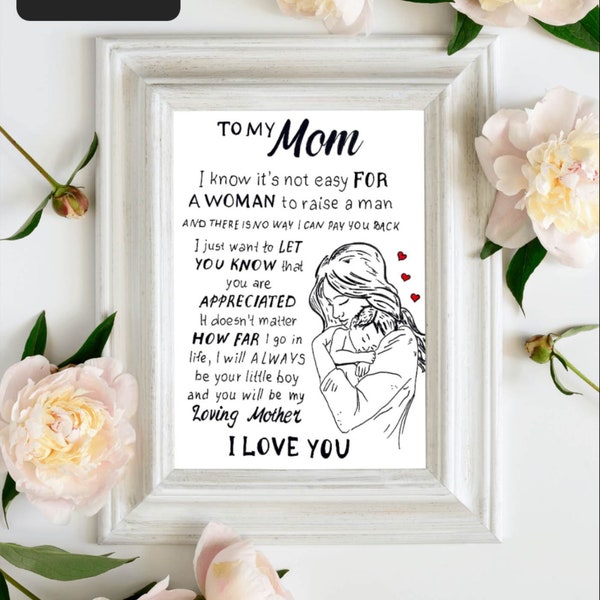 Printable Mothers Day Card. Mothers Day Message Gift Card. I Love You Mom Card. Thank You Mom Card. Birthday Mother Card. Digital Download.