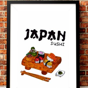 Sushi Art Printable. Sushi Wall Art Decor. Japan Food Art Illustration ...