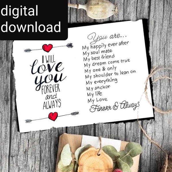 I Will Love You Forever And Always Card Print. To My Husband Card Printable. Husband Birthday Card. Husband Anniversary Card. Digital  Card.