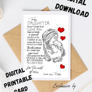 To My Daughter Card Print. Special Poem Print For Daughter. Gift For Daughter. Love From Mom. Printable Card For Daughter. Birthday Daughter