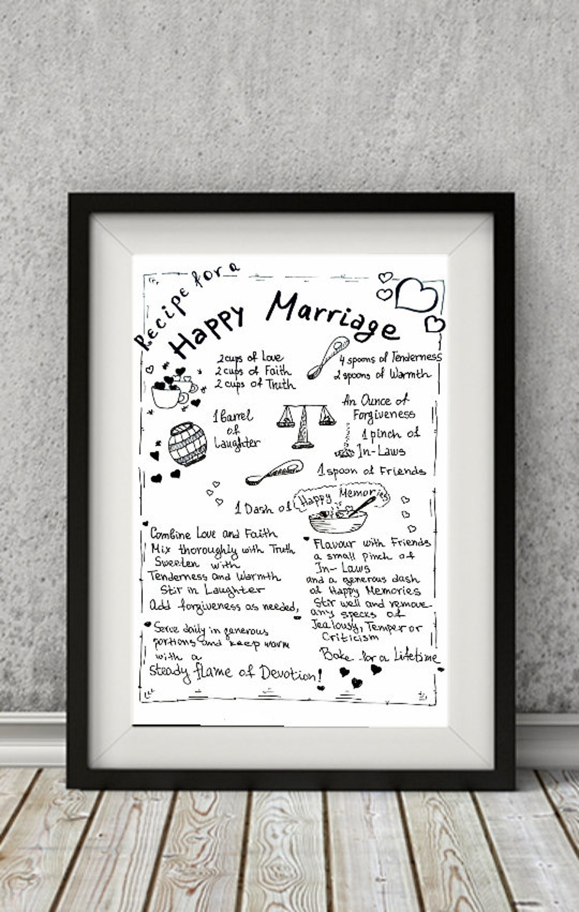 Recipe for a Happy Marriage. Happy Marriage Print. Wedding - Etsy