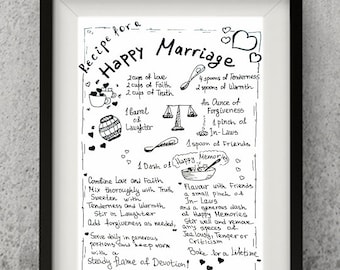 Recipe for Happy Marriage. Wedding Gift Print. Marriage | Etsy