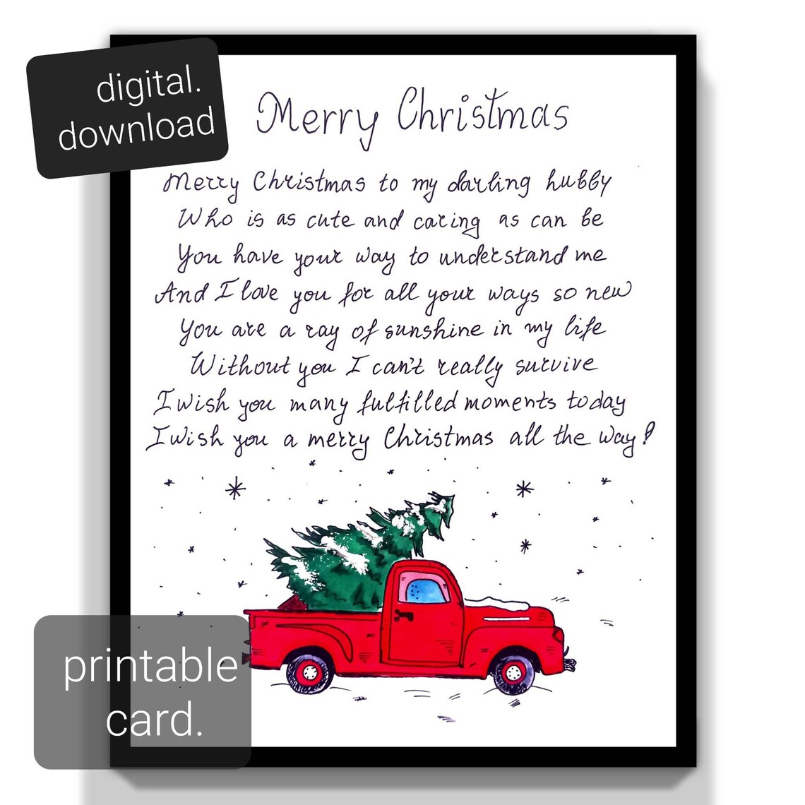 Husband Christmas Gift Card. Printable Christmas Card for Husband. Christmas Romantic Message