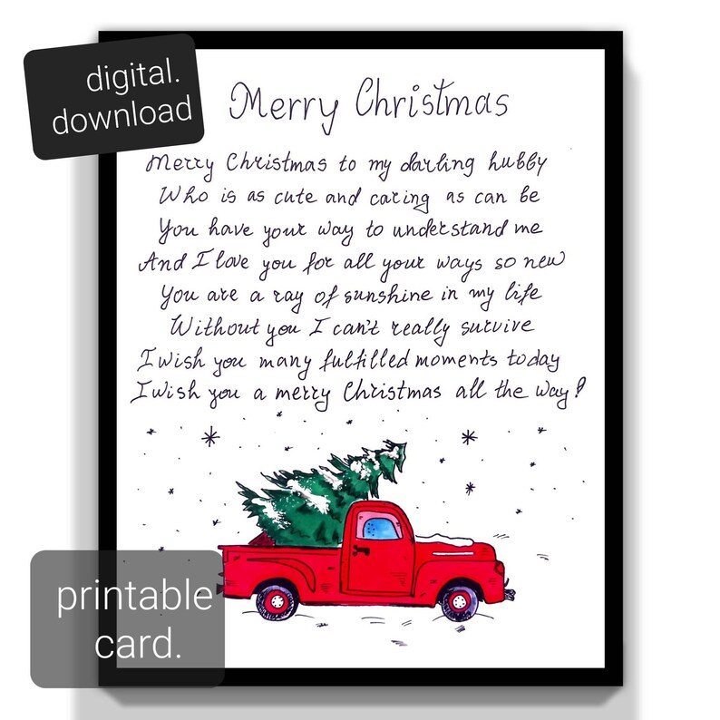 Husband Christmas Gift Card. Printable Christmas Card for Husband ...