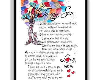 To My Son Love From Mom Card. To My Son Gift Digital Print. Special Poem For Son. Digital Download.Printable Card For Son.