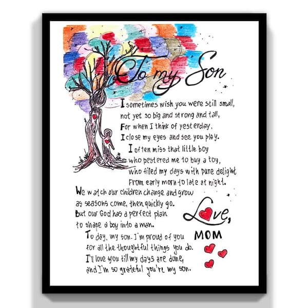 To My Son Love From Mom Card. To My Son Gift Digital Print. Special Poem For Son. Digital Download.Printable Card For Son.