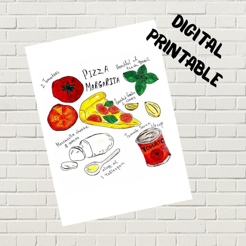Pizza Art Recipe Print. 2 Digital Poster.Kitchen Wall Art Decor. Italian Restaurant Wall Art Decor. Pizza Art Poster.Digital Download. image 7