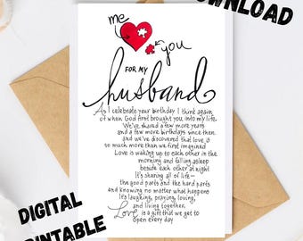 To My Husband Message Card Printable. Birthday Husband Message Card. I love You Husband Card. Romantic Husband Card Digital Download.