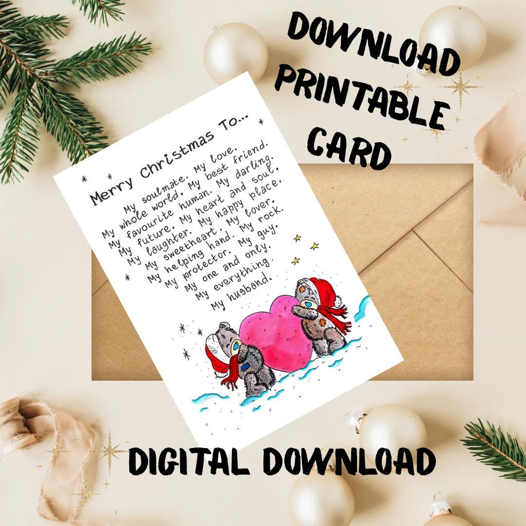 merry christmas to my husband printable gift card. message