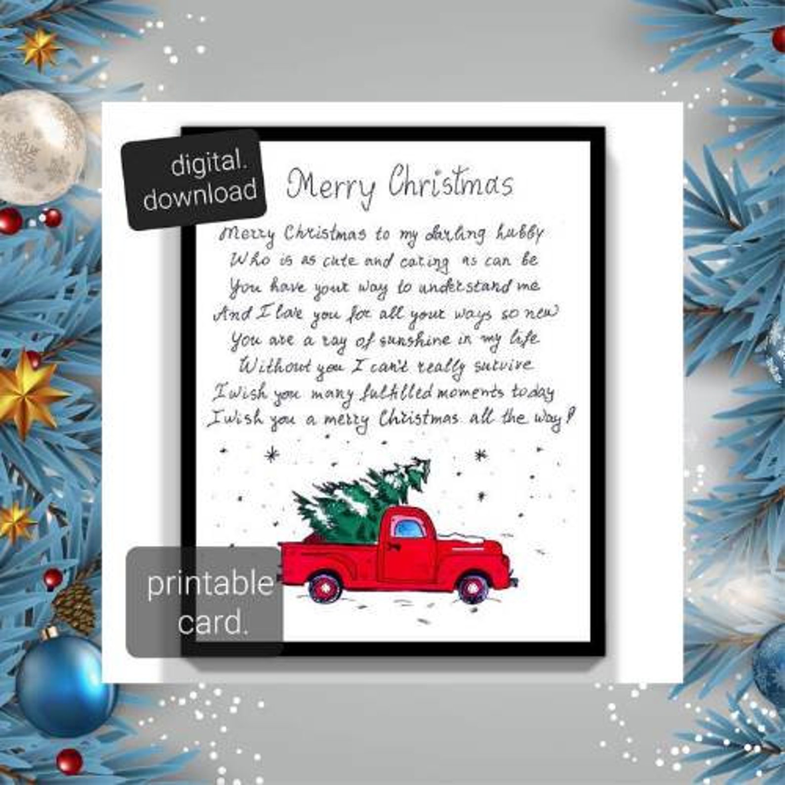 Husband Christmas Gift Card. Printable Christmas Card for Husband ...