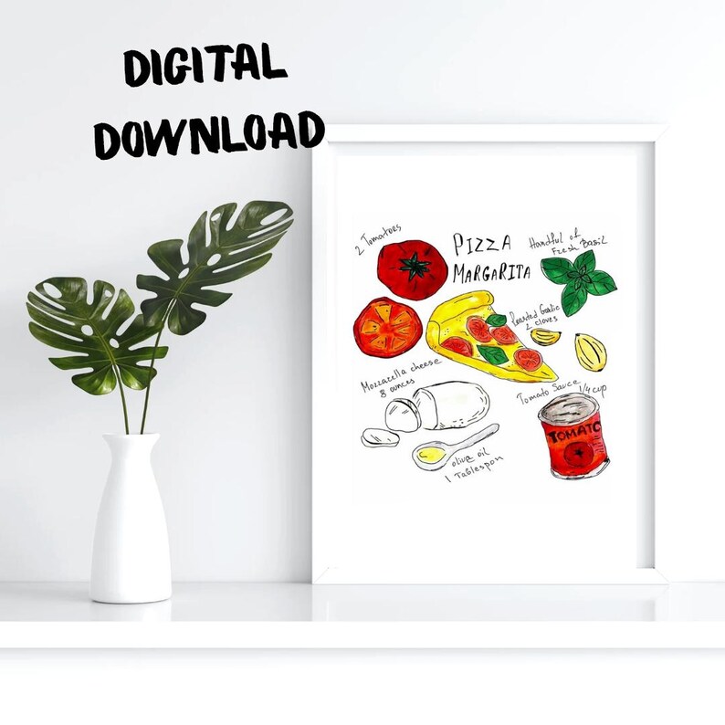 Pizza Art Recipe Print. 2 Digital Poster.Kitchen Wall Art Decor. Italian Restaurant Wall Art Decor. Pizza Art Poster.Digital Download. image 3