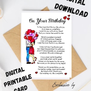 Printable Husband Birthday Card Gift. To My Husband Card For  Birthday. Romantic Message Card For Husband. I love You Card.