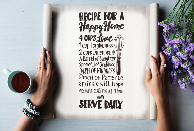 Recipe for a Happy Home Wall Art Print. Kitchen Sign Recipe Etsy Canada