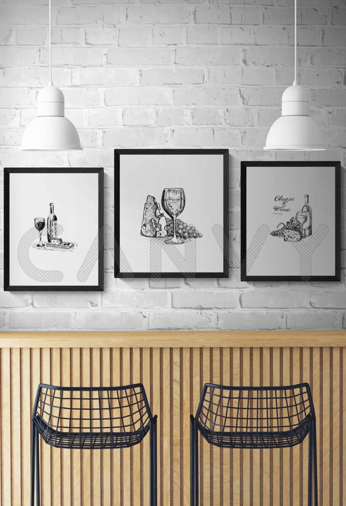 Instant Download Wine and Cheese Wall Art Print Set of 3. Etsy