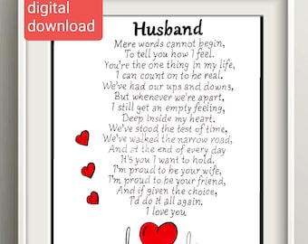 Birthday Husband Card Print. I Love You Card For Him. Birthday Message Card For Husband. Greeting Card For My Husband.