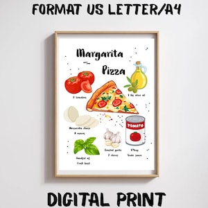 Pizza Art Recipe Print. 2 Digital Poster.Kitchen Wall Art Decor. Italian Restaurant Wall Art Decor. Pizza Art Poster.Digital Download. image 1