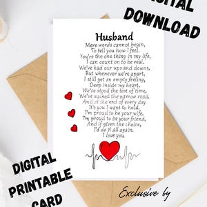 Birthday Husband Card Print. I Love You Card For Him. Birthday Message Card For Husband. Greeting Card For My Husband.