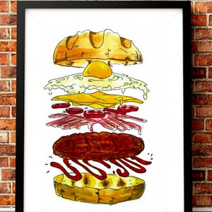 Cheese Burger Art Illustration Print. Burger Kitchen Wall Art Decor Printable. Fast Food Art Poster. Digital Download.